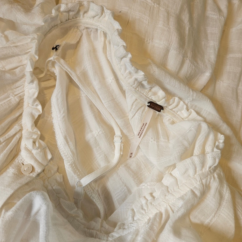 Free People Edie Dress Button Front Tiered Maxi Dress Ivory Size M Boho Cottage - Picture 5 of 16